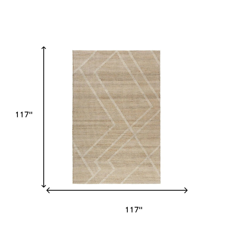Beige geometric area rug, 117"x117", crafted from soft wool, perfect for modern and contemporary interiors.