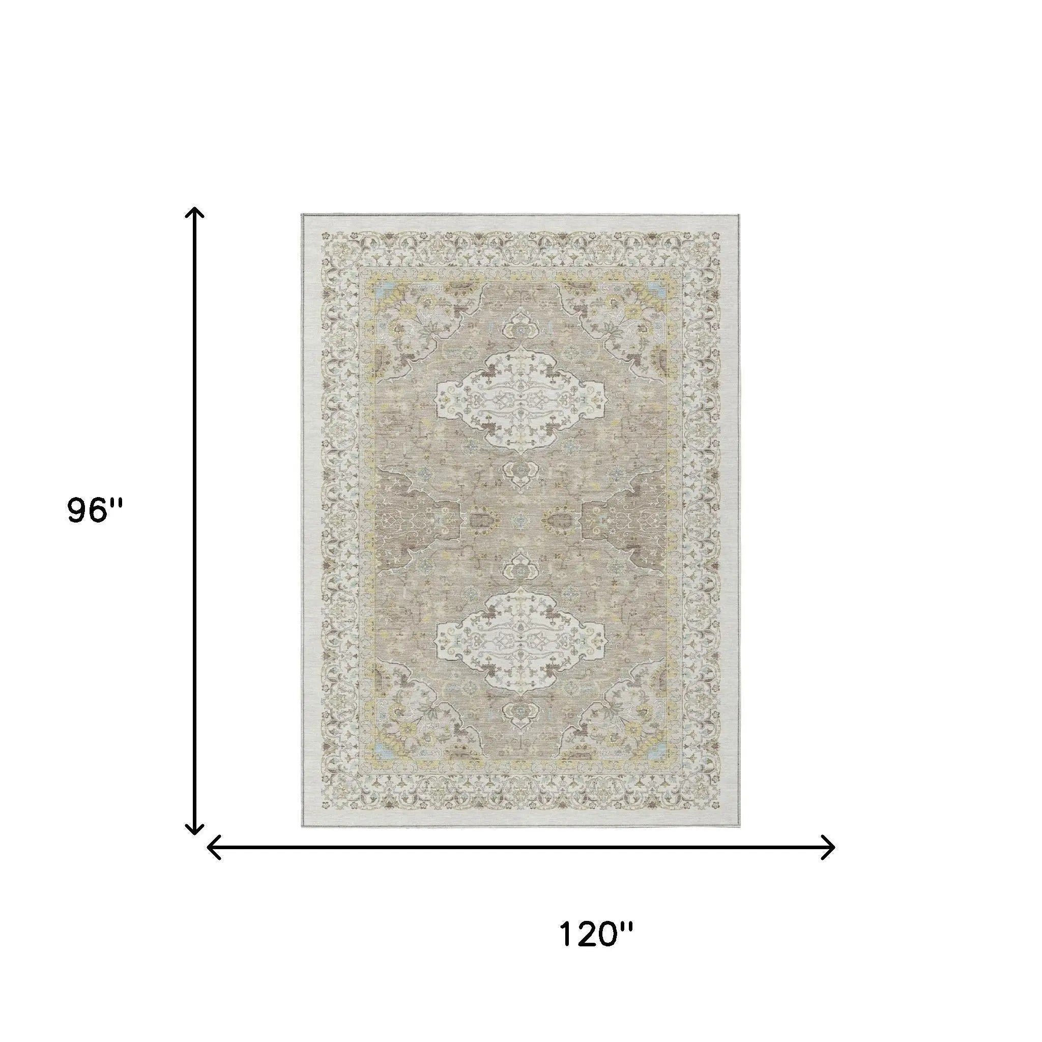 8' X 10' Ivory And Beige Oriental Washable Indoor Outdoor Area Rug Homeroots Outdoor