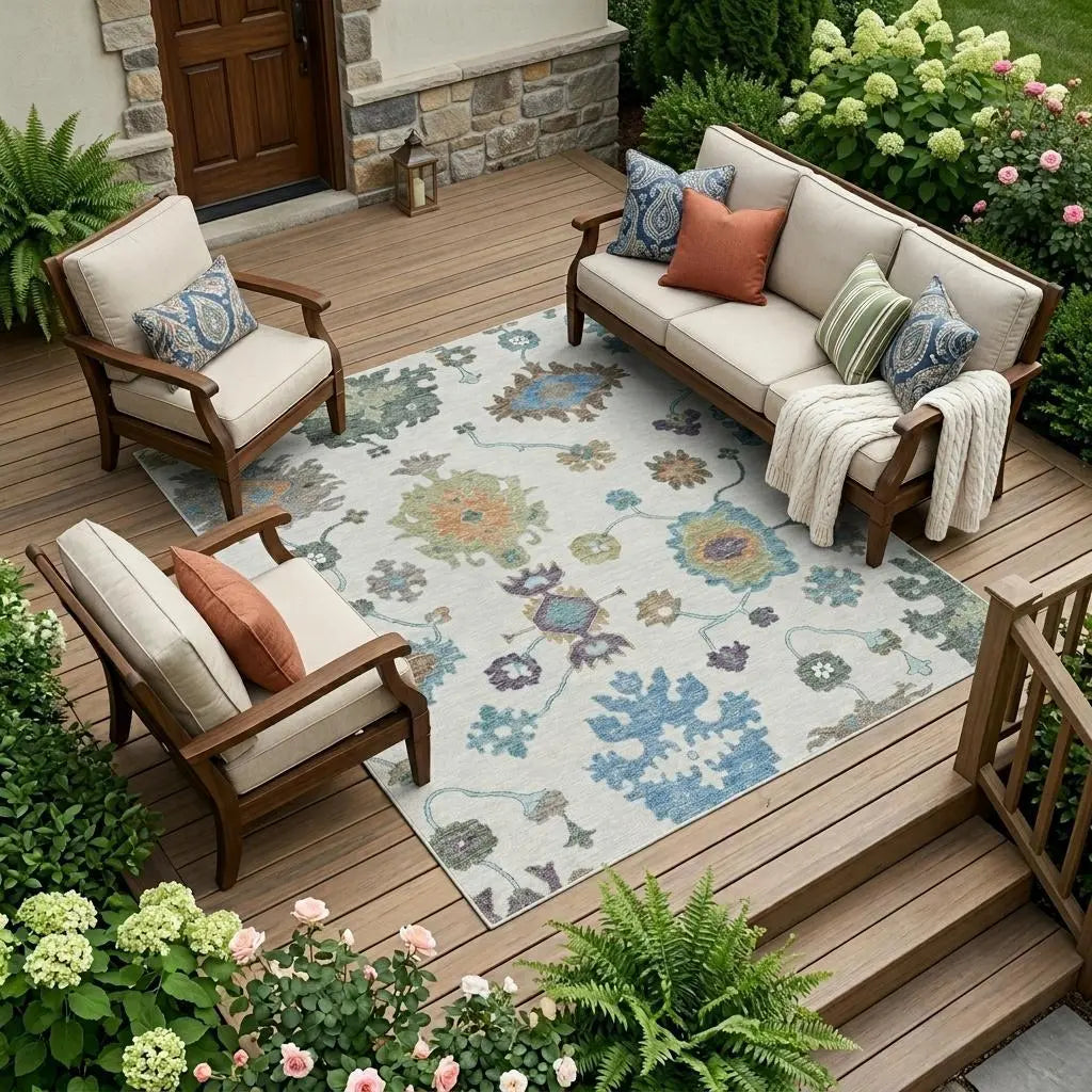 8' X 10' Ivory And Beige Oriental Washable Indoor Outdoor Area Rug Homeroots Outdoor