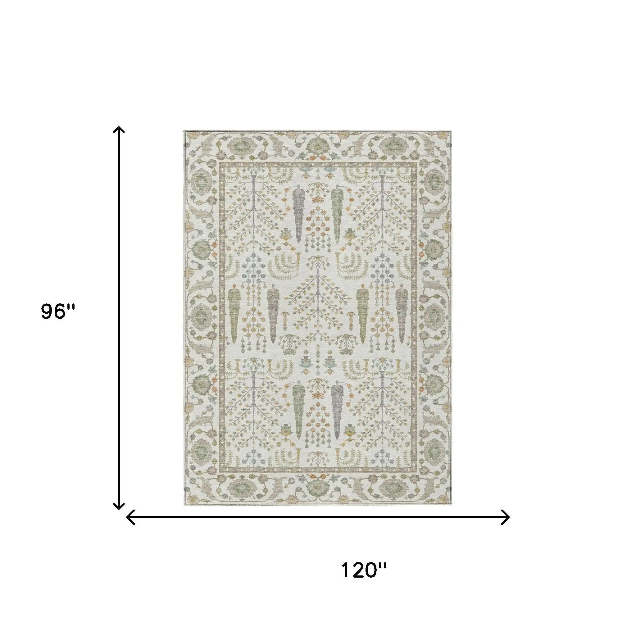 8' X 10' Ivory And Beige Oriental Washable Indoor Outdoor Area Rug Homeroots Outdoor