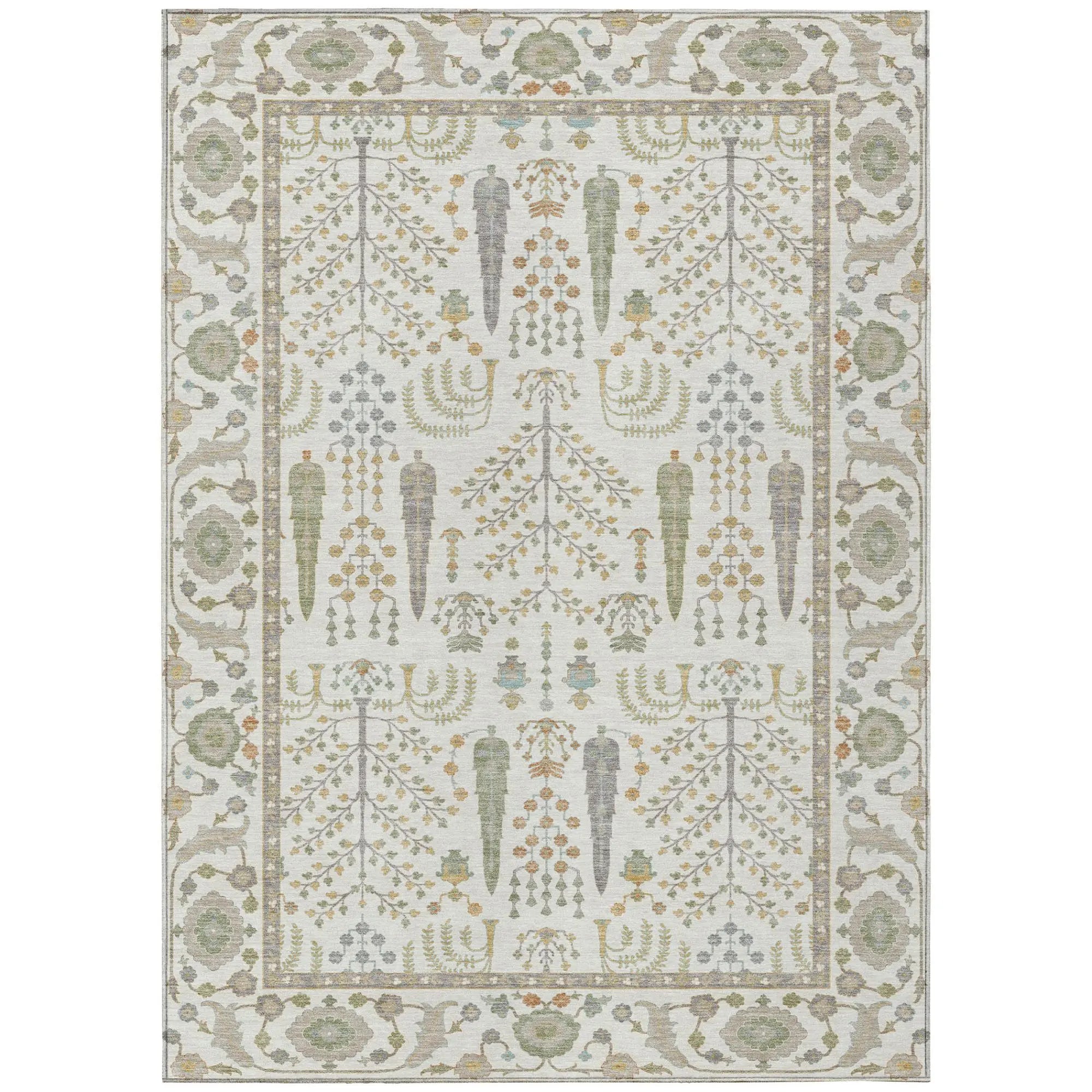 8' X 10' Ivory And Beige Oriental Washable Indoor Outdoor Area Rug Homeroots Outdoor