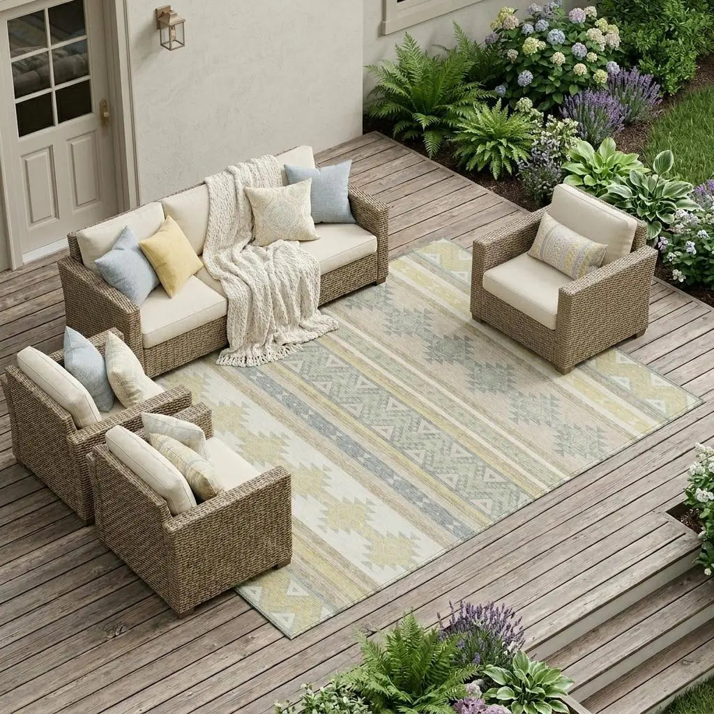 8' X 10' Ivory And Beige Southwestern Washable Indoor Outdoor Area Rug Homeroots Outdoor