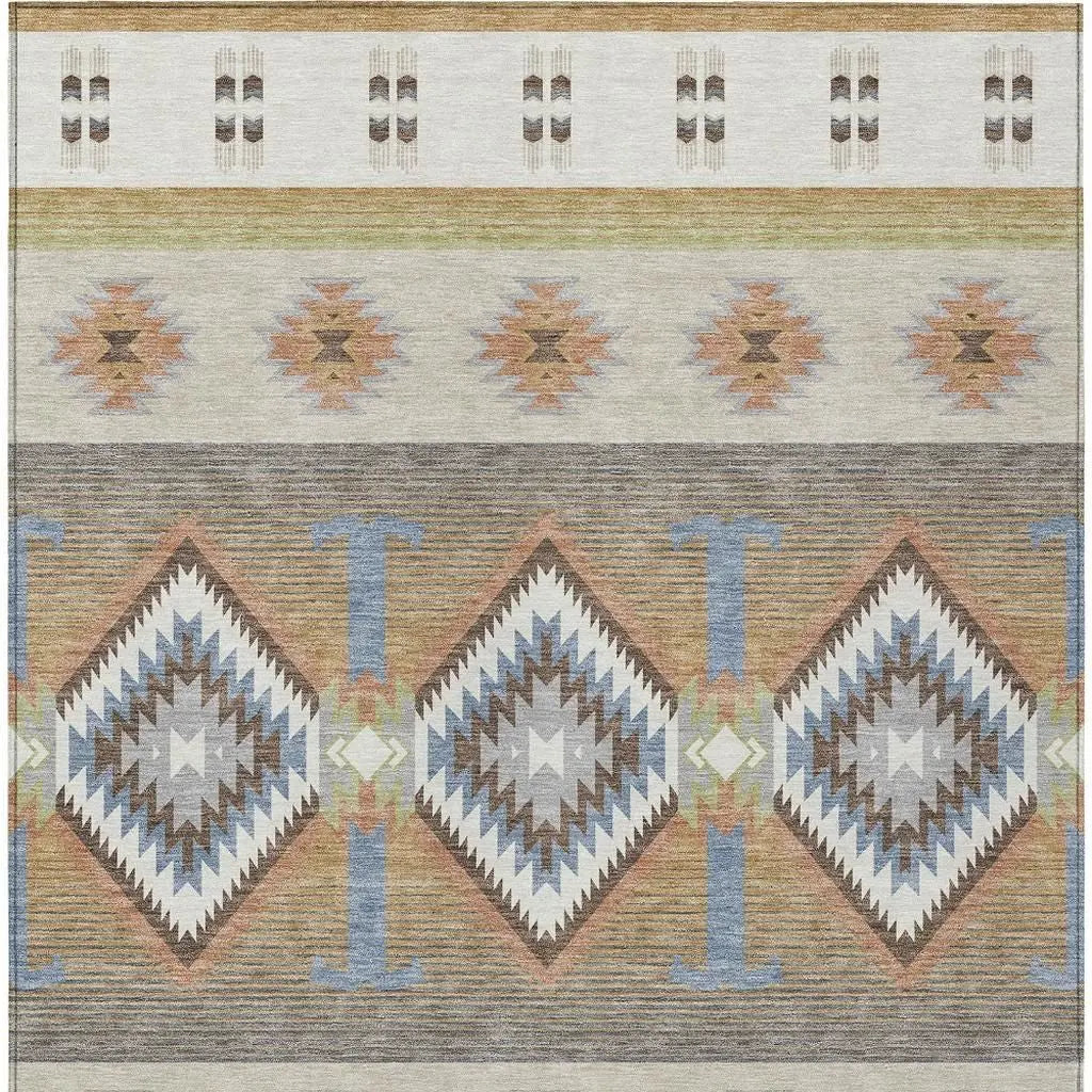 8' X 10' Ivory And Beige Southwestern Washable Indoor Outdoor Area Rug Homeroots Outdoor