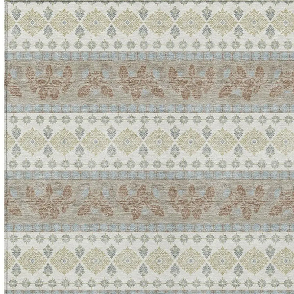 8' X 10' Ivory And Beige Striped Washable Indoor Outdoor Area Rug Homeroots Outdoor