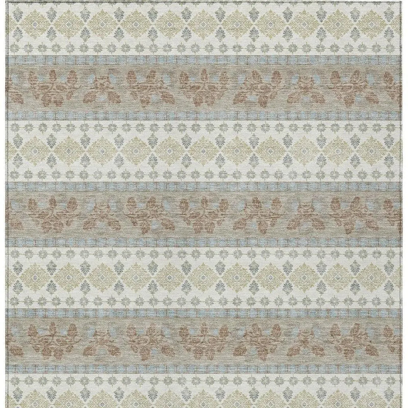 8' X 10' Ivory And Beige Striped Washable Indoor Outdoor Area Rug Homeroots Outdoor