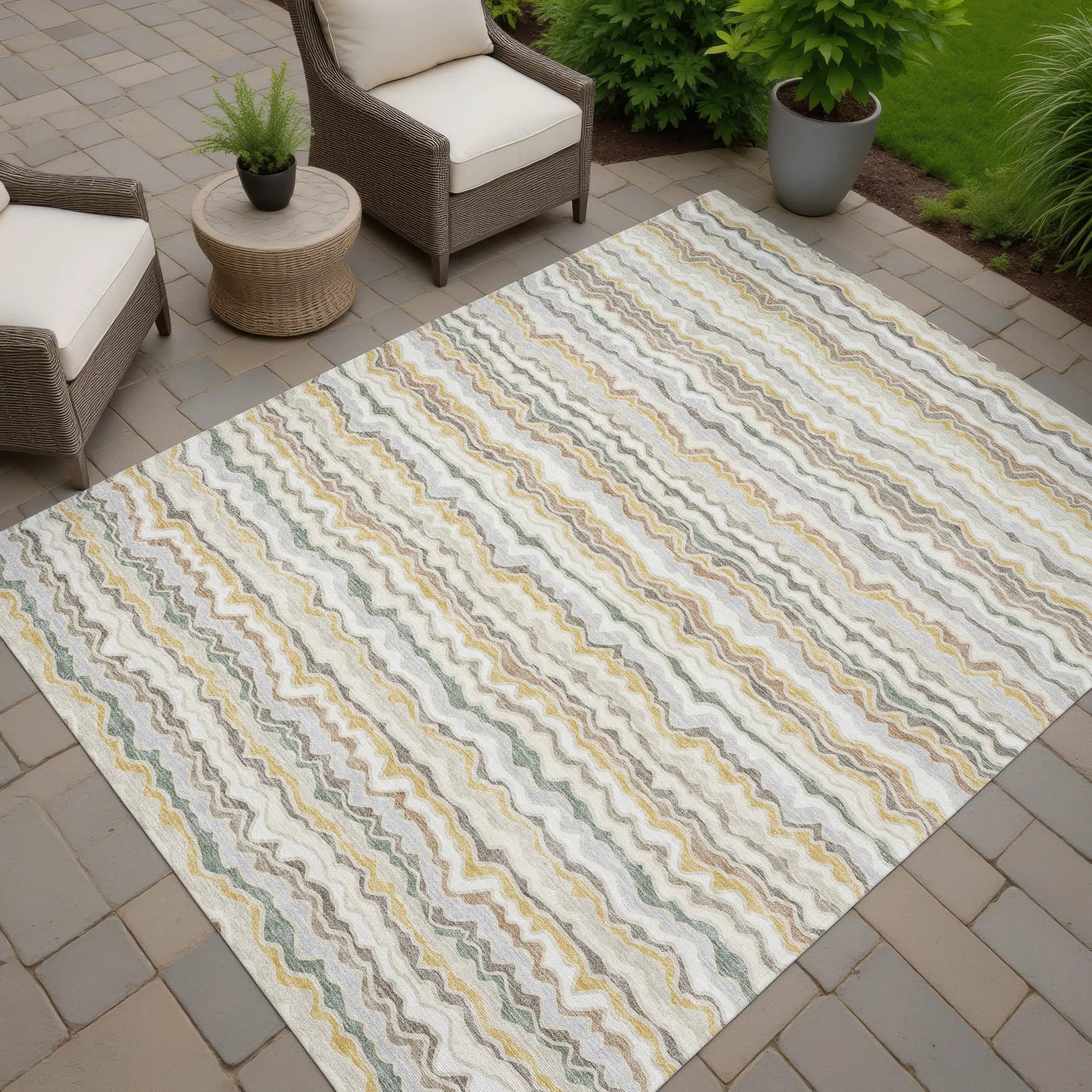 8' X 10' Ivory And Beige Striped Washable Indoor Outdoor Area Rug Homeroots Outdoor
