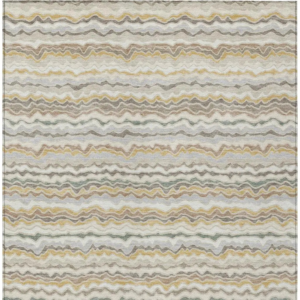 8' X 10' Ivory And Beige Striped Washable Indoor Outdoor Area Rug Homeroots Outdoor