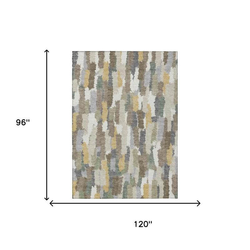 8' X 10' Ivory And Beige Striped Washable Indoor Outdoor Area Rug Homeroots Outdoor