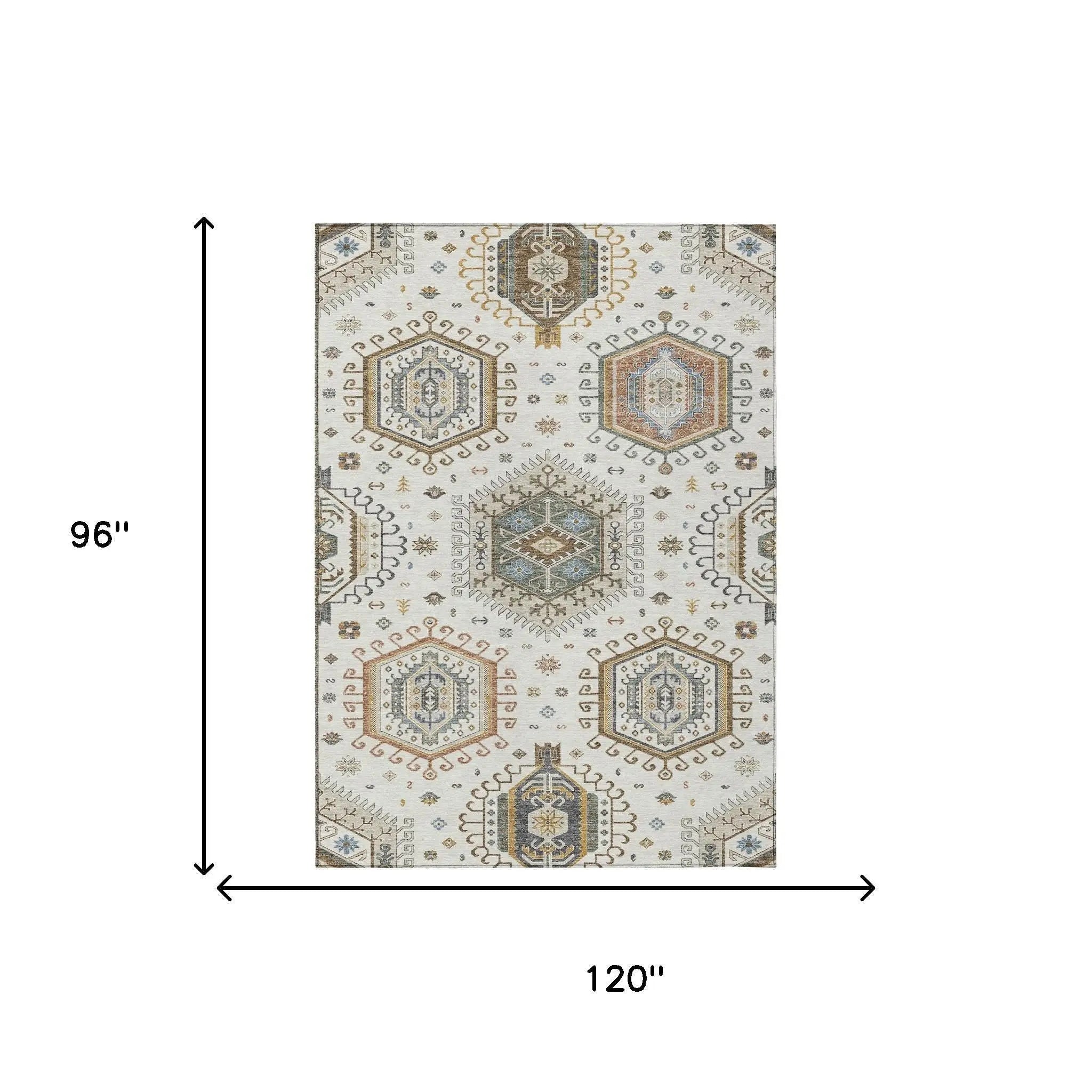 8' X 10' Ivory And Beige Tribal Washable Indoor Outdoor Area Rug Homeroots Outdoor