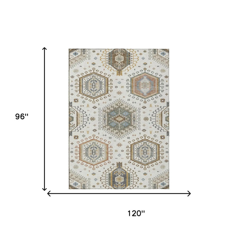 8' X 10' Ivory And Beige Tribal Washable Indoor Outdoor Area Rug Homeroots Outdoor