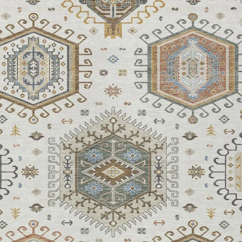 8' X 10' Ivory And Beige Tribal Washable Indoor Outdoor Area Rug Homeroots Outdoor