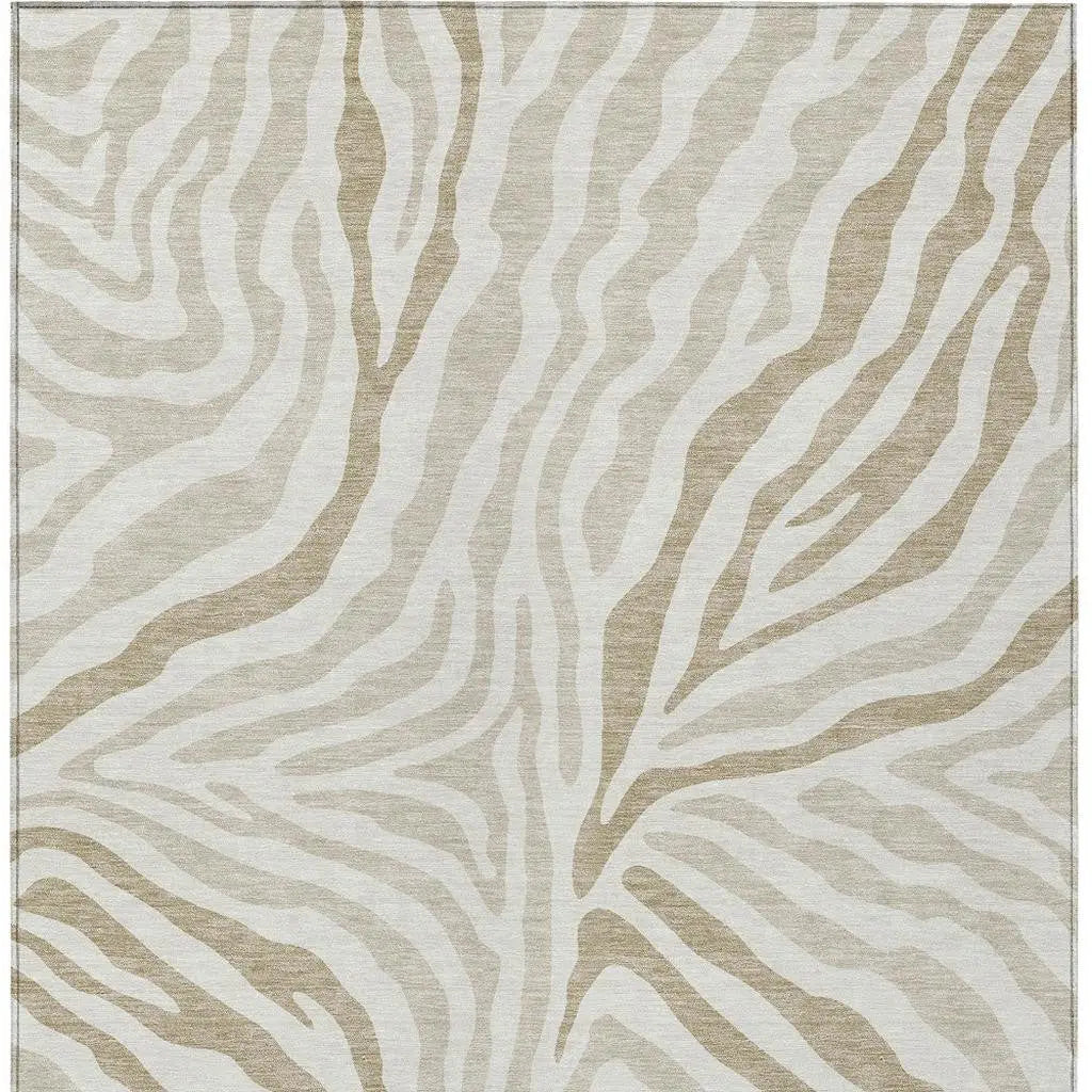 8' X 10' Ivory And Beige Zebra Print Washable Indoor Outdoor Area Rug Homeroots Outdoor