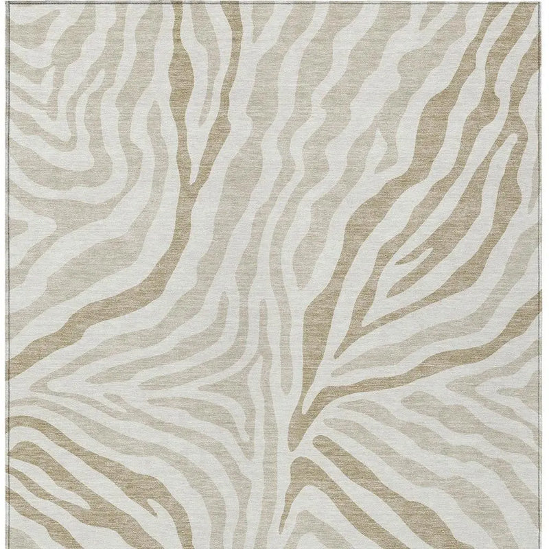 8' X 10' Ivory And Beige Zebra Print Washable Indoor Outdoor Area Rug Homeroots Outdoor