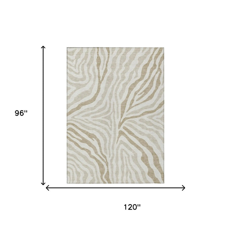 8' X 10' Ivory And Beige Zebra Print Washable Indoor Outdoor Area Rug Homeroots Outdoor
