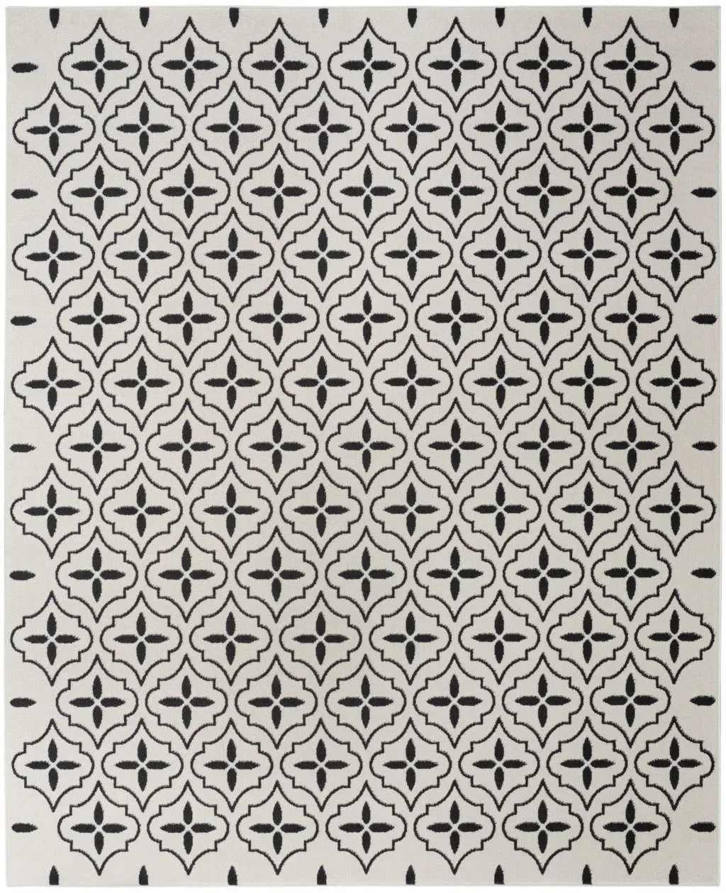 8' X 10' Ivory And Black Geometric Indoor Outdoor Area Rug Homeroots Outdoor