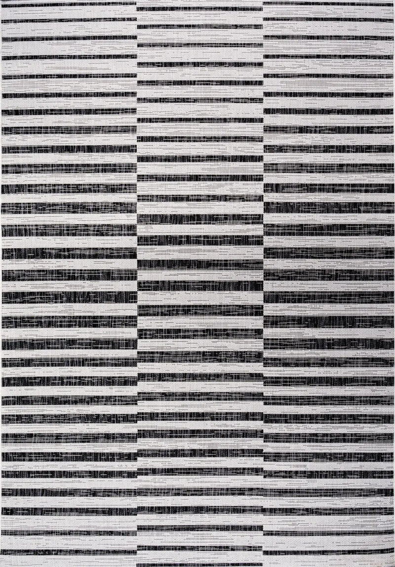 8' X 10' Ivory And Black Striped Indoor Outdoor Area Rug Homeroots Outdoor
