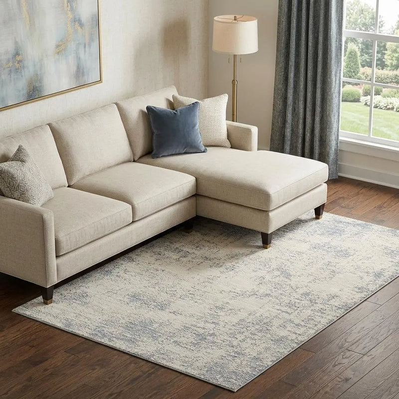8' X 10' Ivory And Blue Abstract Area Rug Homeroots Home Decor