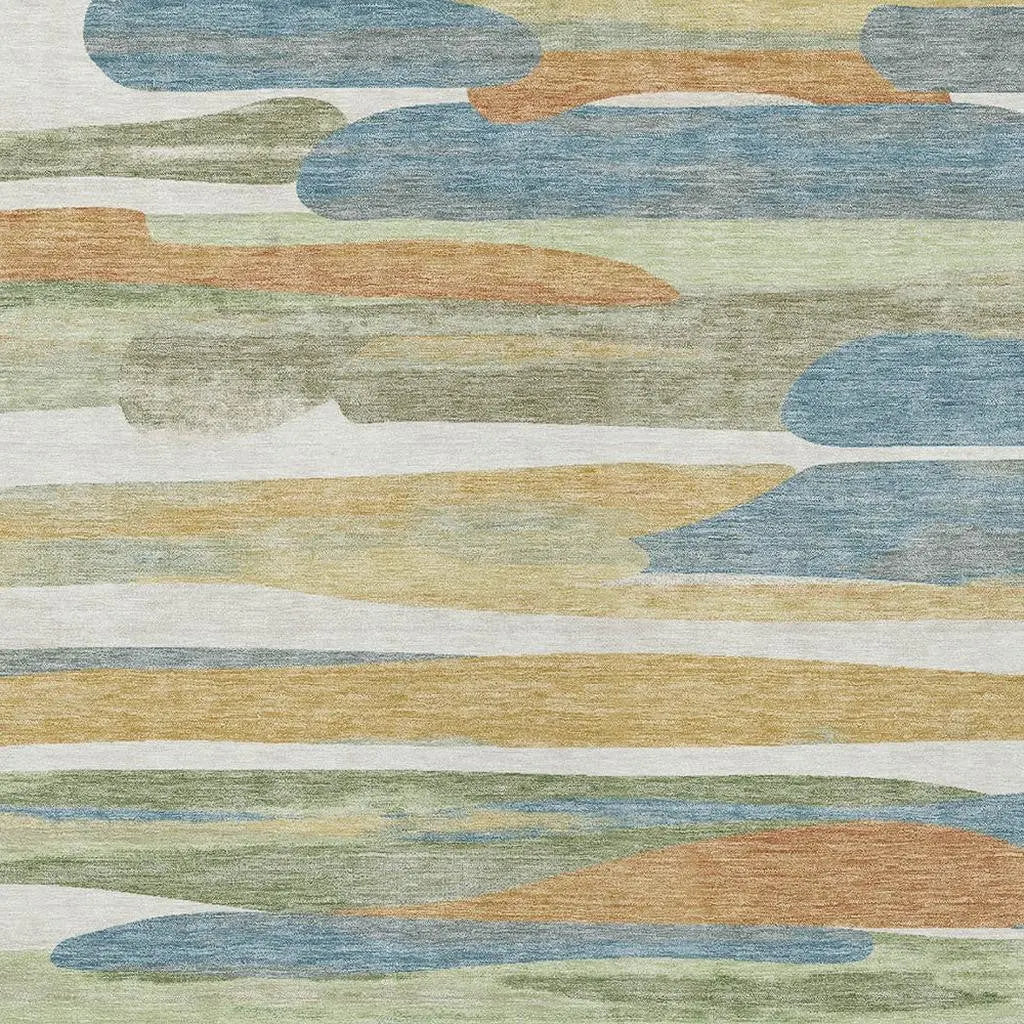 8' X 10' Ivory And Blue Abstract Washable Indoor Outdoor Area Rug Homeroots Outdoor