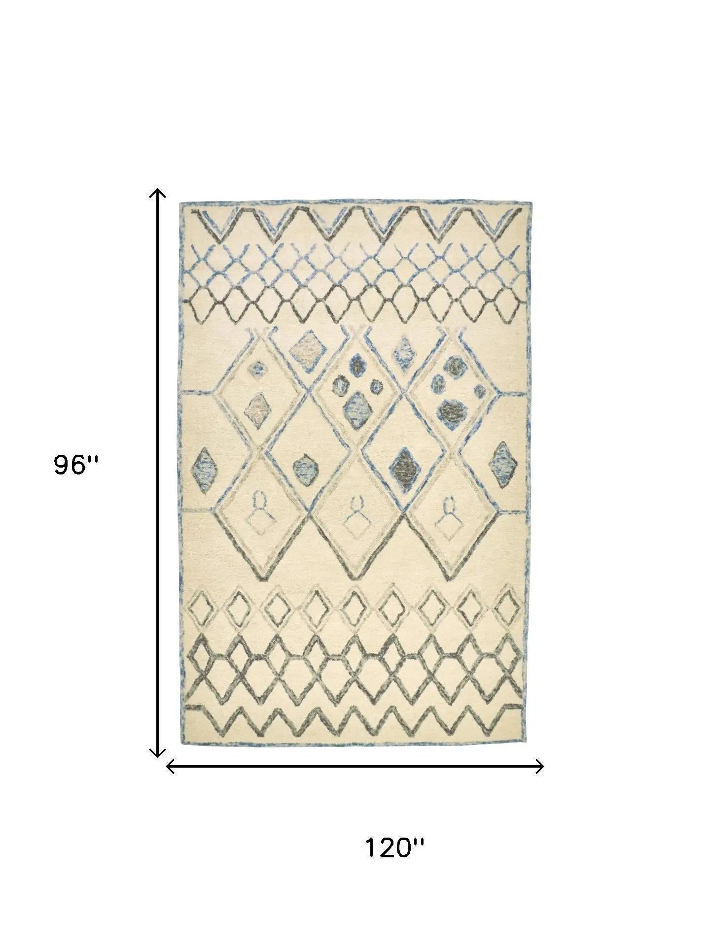 8' X 10' Ivory And Blue Argyle Hand Tufted Area Rug Homeroots Home Decor