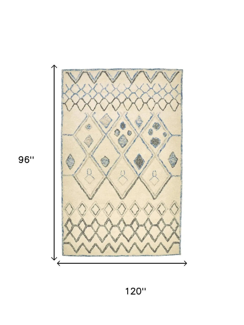8' X 10' Ivory And Blue Argyle Hand Tufted Area Rug Homeroots Home Decor