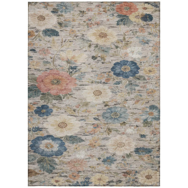 8' X 10' Ivory And Blue Floral Washable Indoor Outdoor Area Rug Homeroots Outdoor
