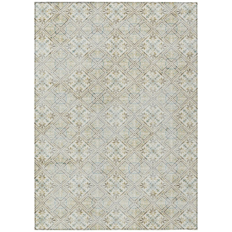 8' X 10' Ivory And Blue Geometric Washable Indoor Outdoor Area Rug Homeroots Outdoor