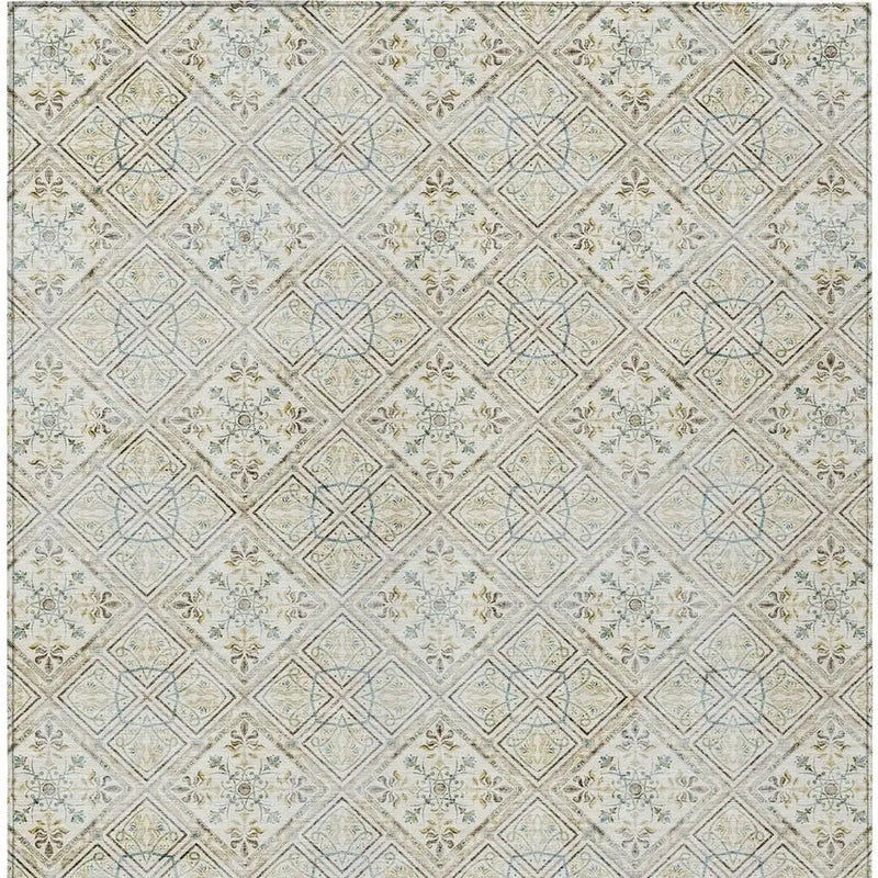 8' X 10' Ivory And Blue Geometric Washable Indoor Outdoor Area Rug Homeroots Outdoor