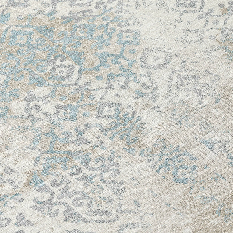 8' X 10' Ivory And Blue Oriental Washable Indoor Outdoor Area Rug Homeroots Outdoor