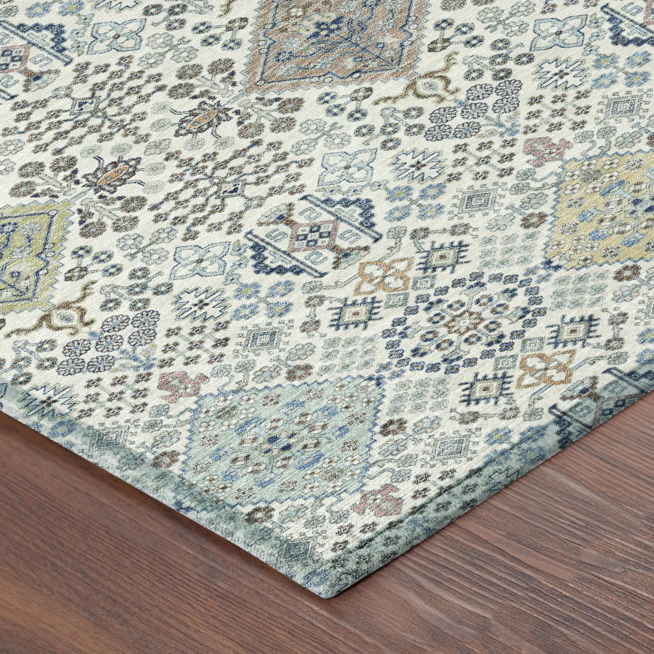 8' X 10' Ivory And Blue Oriental Washable Indoor Outdoor Area Rug Homeroots Outdoor