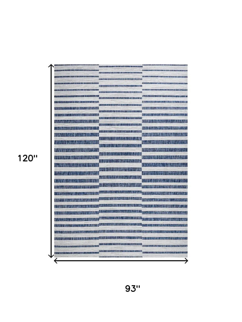 8' X 10' Ivory And Blue Striped Indoor Outdoor Area Rug Homeroots Outdoor