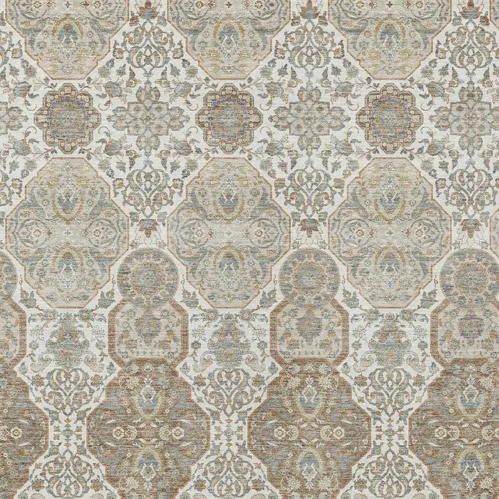 8' X 10' Ivory And Brown Floral Washable Indoor Outdoor Area Rug Homeroots Outdoor