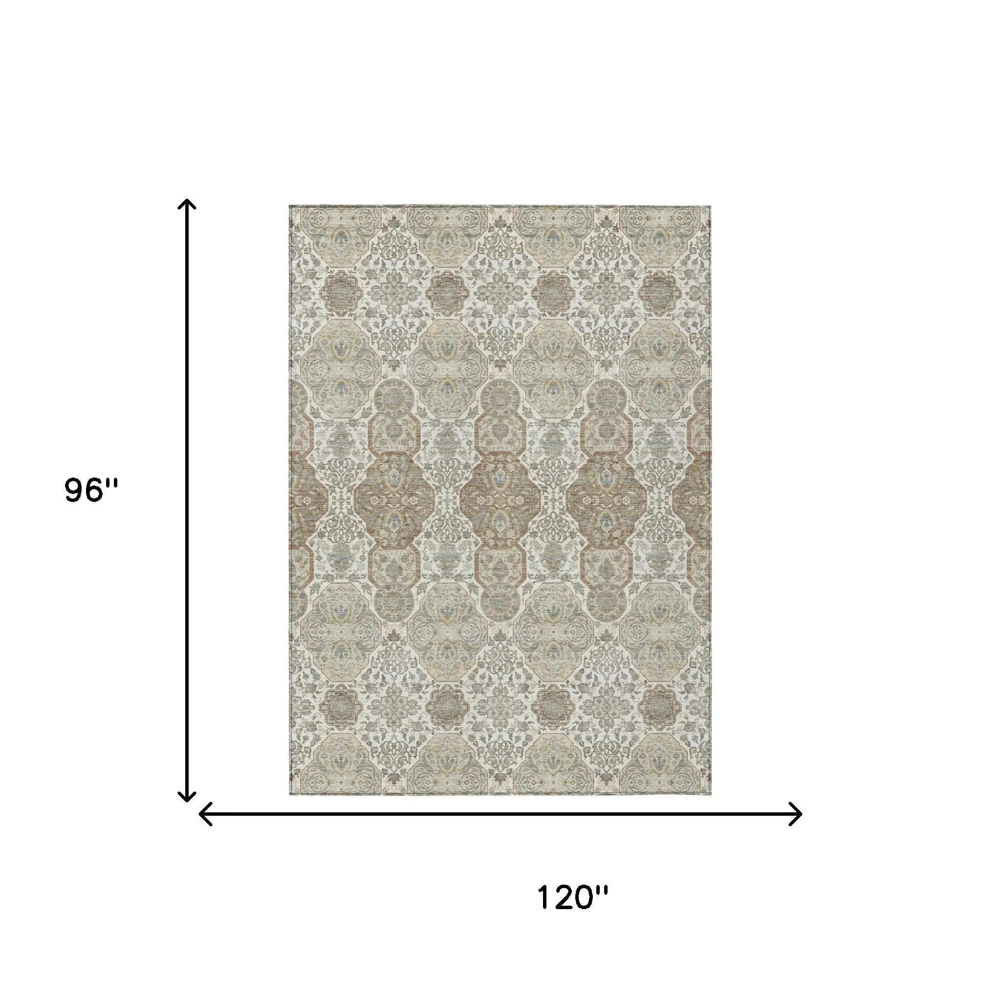 8' X 10' Ivory And Brown Floral Washable Indoor Outdoor Area Rug Homeroots Outdoor