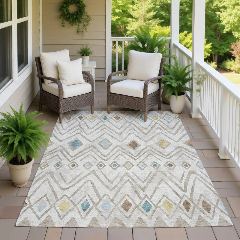 8' X 10' Ivory And Brown Geometric Washable Indoor Outdoor Area Rug Homeroots Outdoor