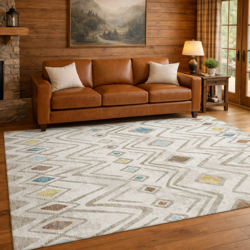 8' X 10' Ivory And Brown Geometric Washable Indoor Outdoor Area Rug Homeroots Outdoor