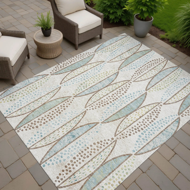 8' X 10' Ivory And Brown Geometric Washable Indoor Outdoor Area Rug Homeroots Outdoor