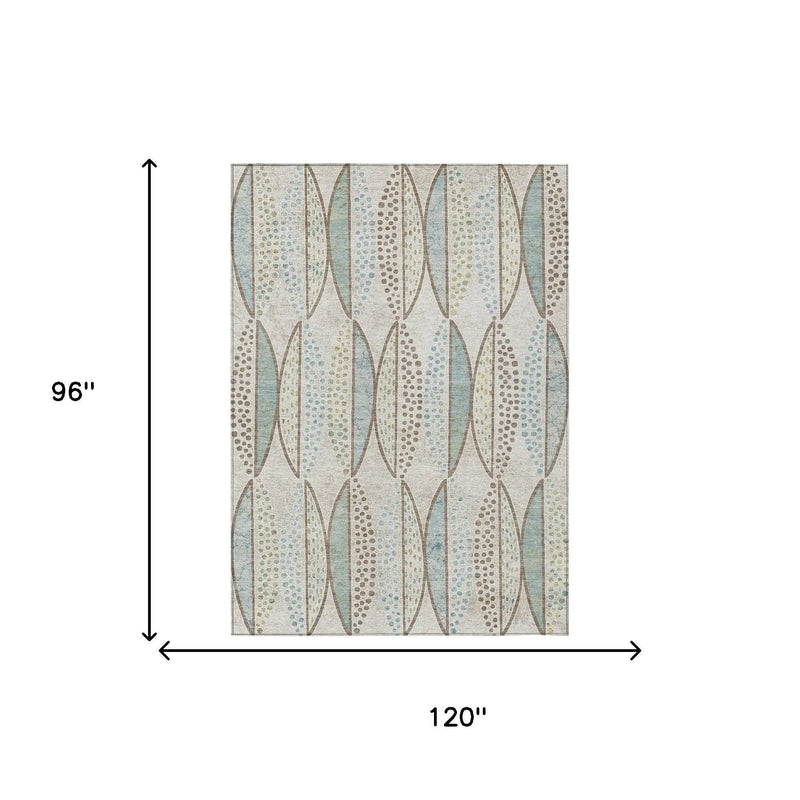 8' X 10' Ivory And Brown Geometric Washable Indoor Outdoor Area Rug Homeroots Outdoor