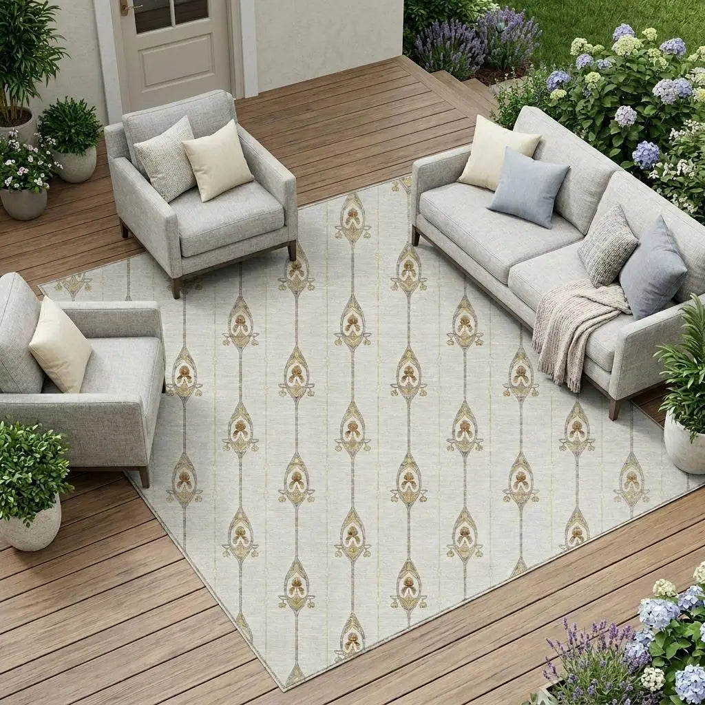8' X 10' Ivory And Brown Geometric Washable Indoor Outdoor Area Rug Homeroots Outdoor