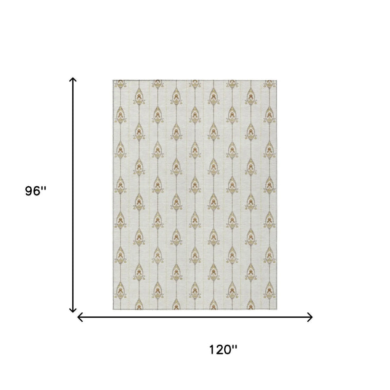 8' X 10' Ivory And Brown Geometric Washable Indoor Outdoor Area Rug Homeroots Outdoor