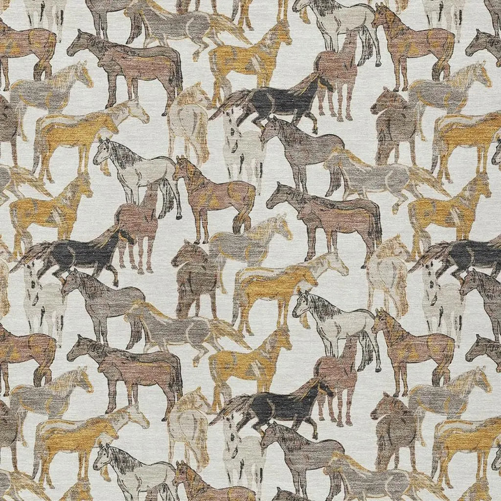 8' X 10' Ivory And Brown Horse Washable Indoor Outdoor Area Rug Homeroots Outdoor