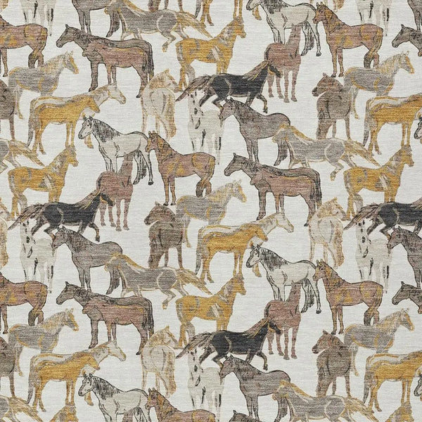 8' X 10' Ivory And Brown Horse Washable Indoor Outdoor Area Rug Homeroots Outdoor