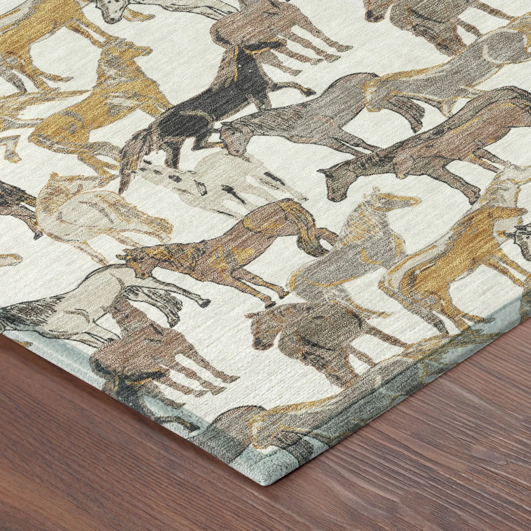 8' X 10' Ivory And Brown Horse Washable Indoor Outdoor Area Rug Homeroots Outdoor