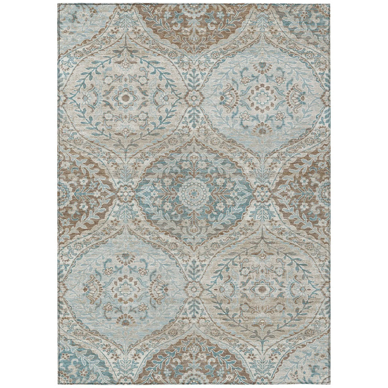 8' X 10' Ivory And Brown Ogee Washable Indoor Outdoor Area Rug Homeroots Outdoor