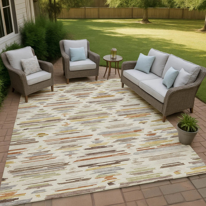 8' X 10' Ivory And Brown Southwestern Washable Indoor Outdoor Area Rug Homeroots Outdoor