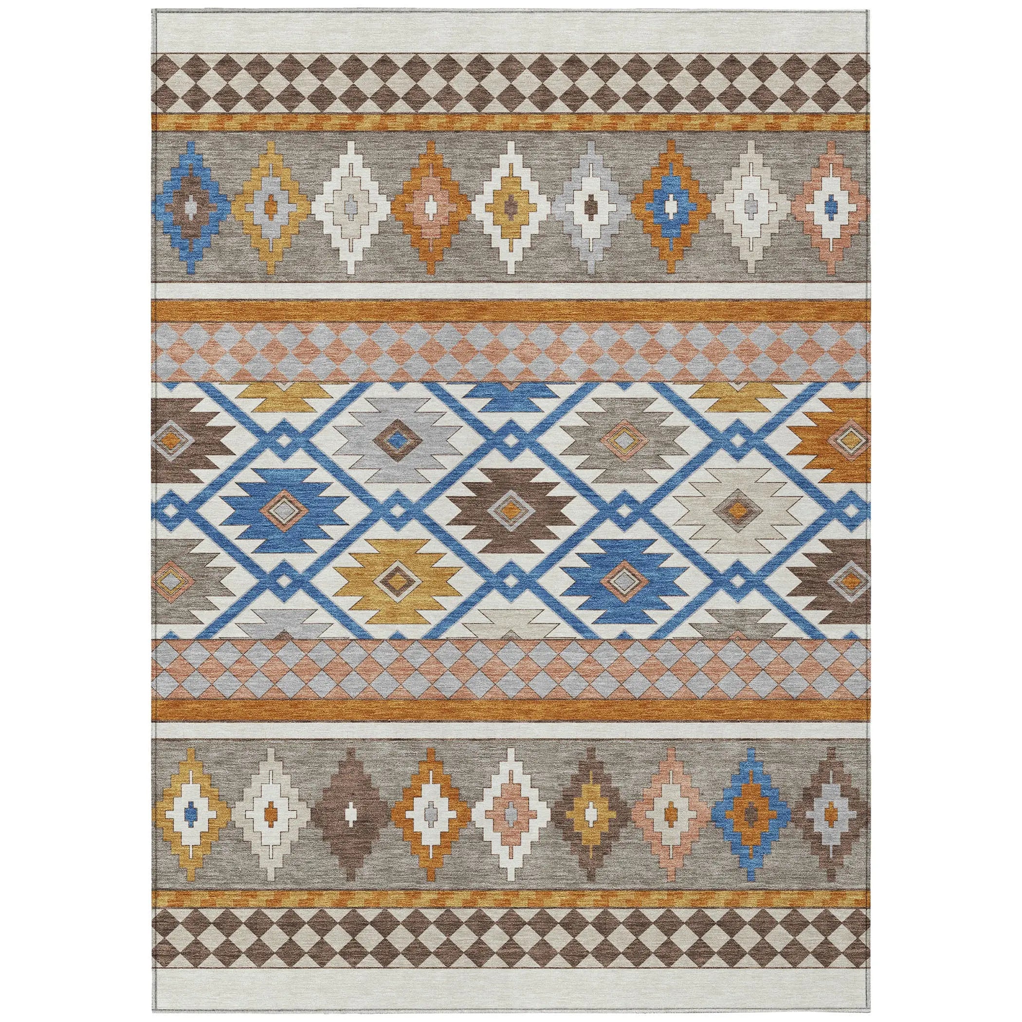 8' X 10' Ivory And Brown Southwestern Washable Indoor Outdoor Area Rug Homeroots Outdoor
