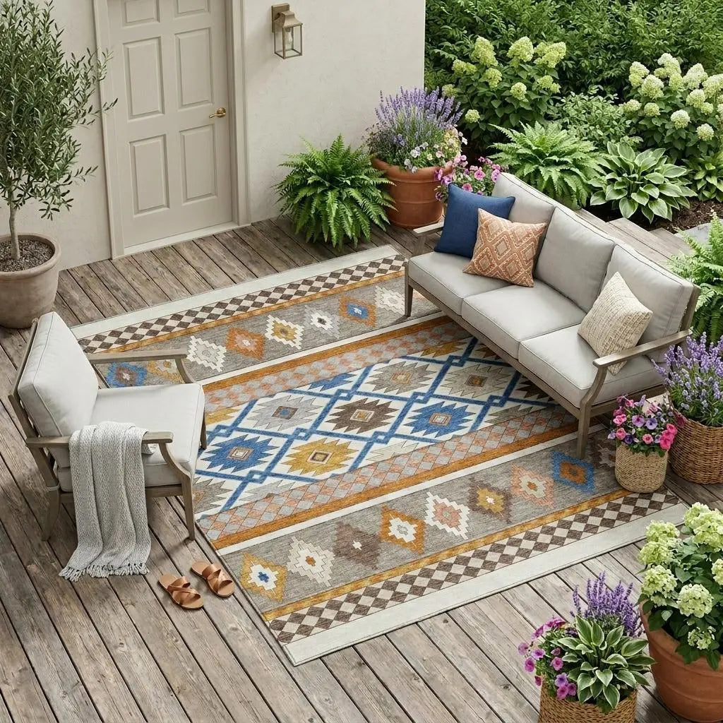 8' X 10' Ivory And Brown Southwestern Washable Indoor Outdoor Area Rug Homeroots Outdoor