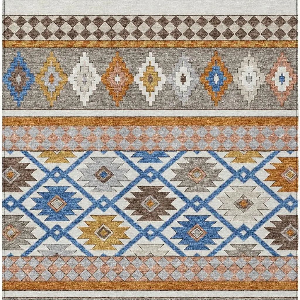 8' X 10' Ivory And Brown Southwestern Washable Indoor Outdoor Area Rug Homeroots Outdoor