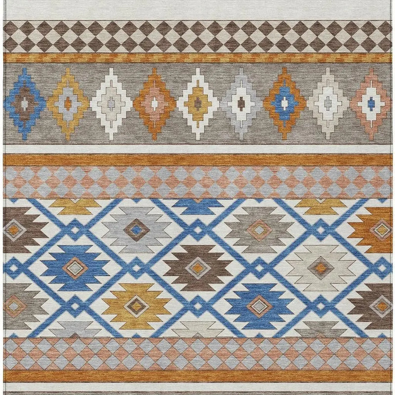 8' X 10' Ivory And Brown Southwestern Washable Indoor Outdoor Area Rug Homeroots Outdoor