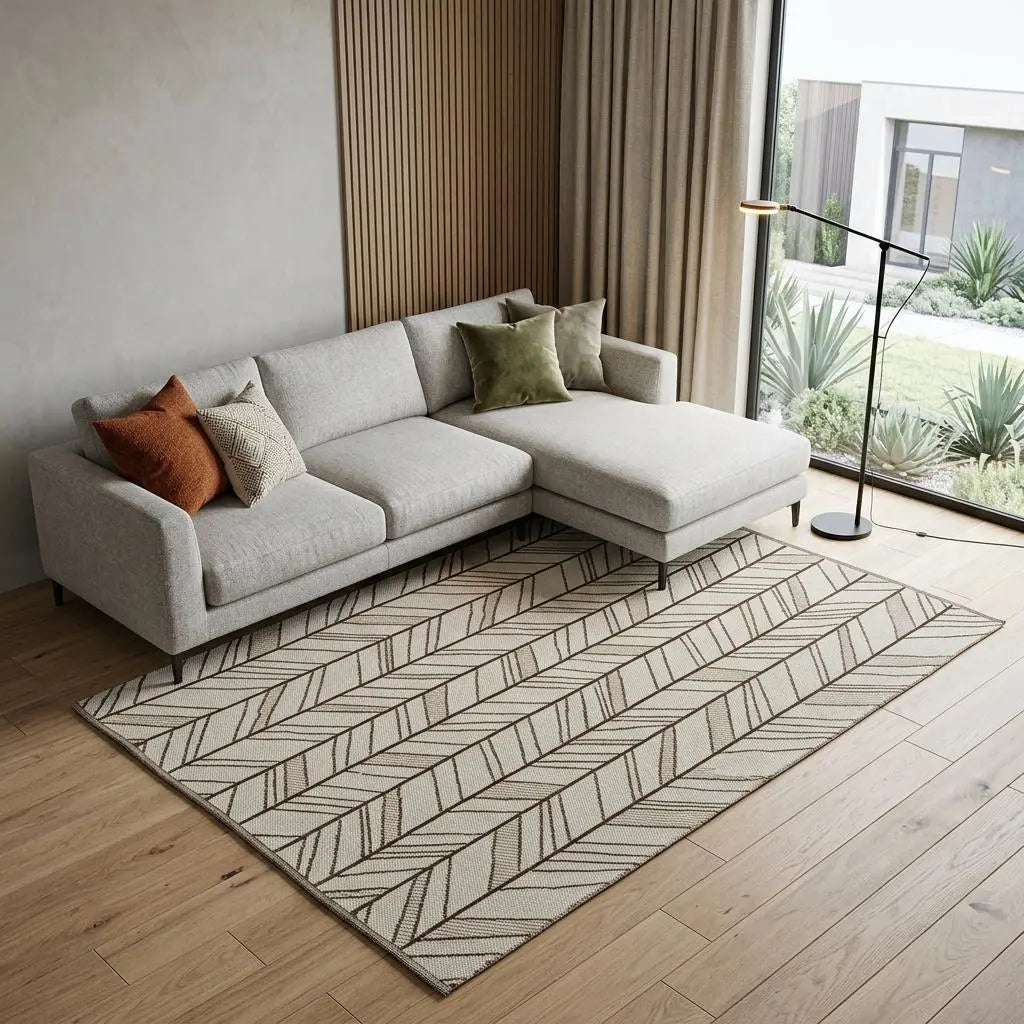 8' X 10' Ivory And Brown Wool Chevron Hand Woven Area Rug Homeroots Home Decor