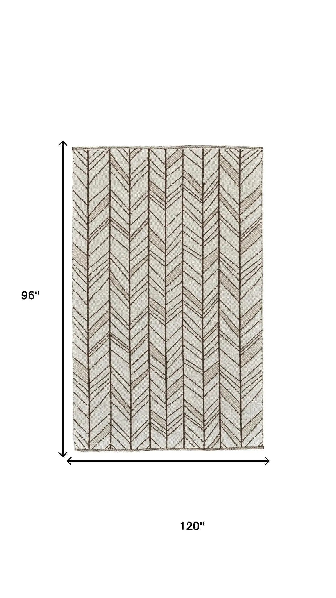 8' X 10' Ivory And Brown Wool Chevron Hand Woven Area Rug Homeroots Home Decor