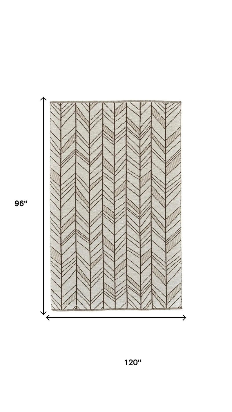 8' X 10' Ivory And Brown Wool Chevron Hand Woven Area Rug Homeroots Home Decor
